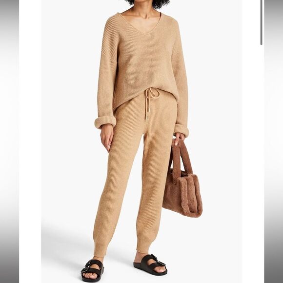NEW Jonathan Simkhai nina wool cashmere blend ribbed joggers in butterscotch - Picture 14 of 16